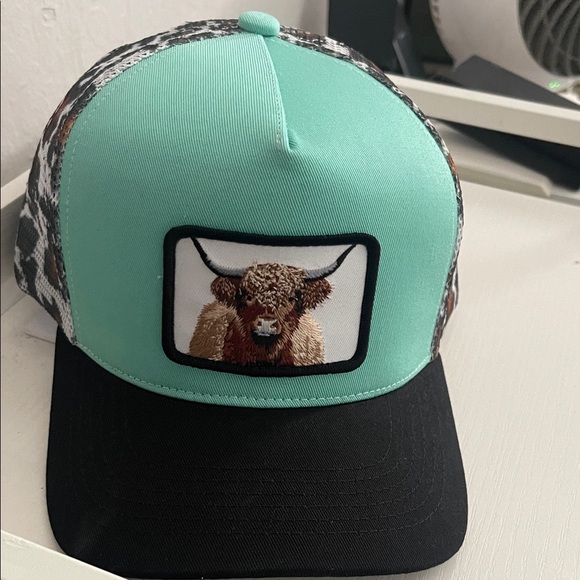 Accessories - Mint and Black Trucker Hat with Bull Patch